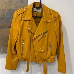 Zara Yellow Leather Biker Jacket